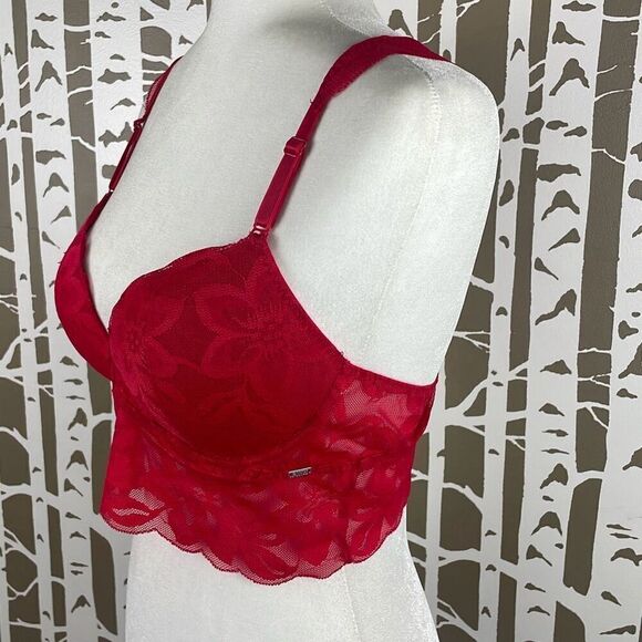 PINK Victoria’s Secret Lace Push-Up Bra Red M - Picture 3 of 7